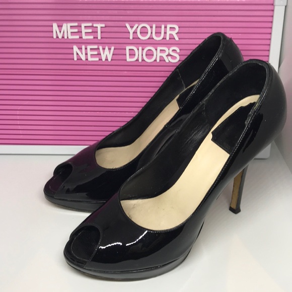 Dior Black Patent Leather Heels Shoes Work Office - Picture 4 of 6